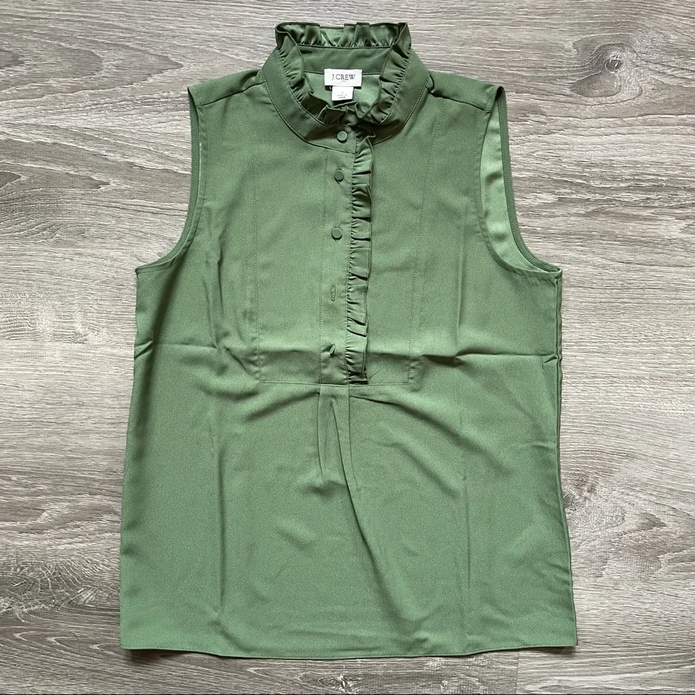 *J. Crew Bib Tank With Ruffled Neckline Faded Moss